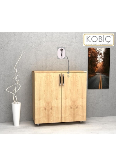 Kobiç Ofis Dosya Dolabı Kilitli Tam Kapak Suntalam Dolap 70x35x80 Cm Meşe Meşe