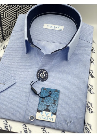 Klasik Kısa Kol Keten Cotton Hediye Kutulu Erkek Gömlek Fs-003624 - Mavi-3356 MAVİ