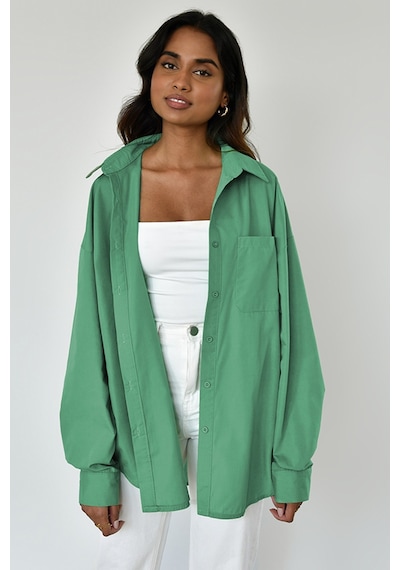 Madmext Çağla Yeşili Oversize Basic Cepli Poplin Gömlek Mg1530 Çağla Yeşili