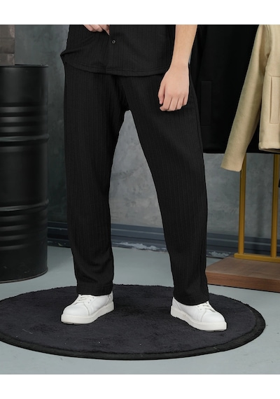 Modefendi Örgülü Model Baggy Kesim Jogger İpli Pantolon Siyah