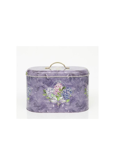 Flower Purple Desenli Oval Metal Ekmek Kutusu, 10.4 Lt Lila