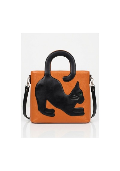 Levano Leather Kadın Turuncu Kedi Figürlü Özel Tasarım Omuz Ve Çapraz Askılı Çanta Turuncu