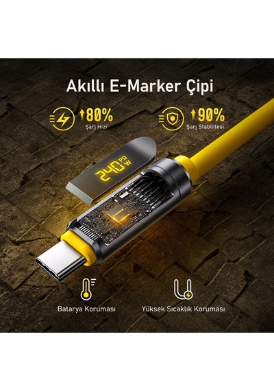 Aohi The Future Adonis Type-c To Type-c Led Ekranlı 1m Pd 3.1 120gbps 240w 8k Süper Hızlı Şarj/data