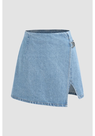 Hiccup Yüksek Bel Denim Şort Etek Mavi
