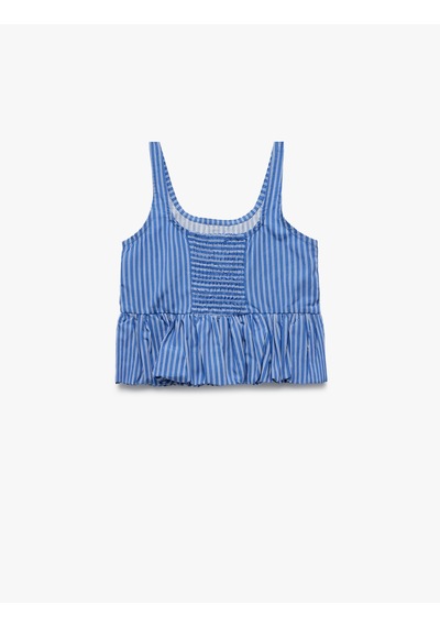 Koton Pamuklu Kare Yaka Askılı Gipeli Fiyonklu Poplin Bluz Mavi Çizgili 5skg60192aw Mavi Çizgili Mavi