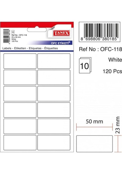 Tanex Ofis Etiketi Poşetli 23x50 MM Beyaz 10 Lu Paket Ofc-118