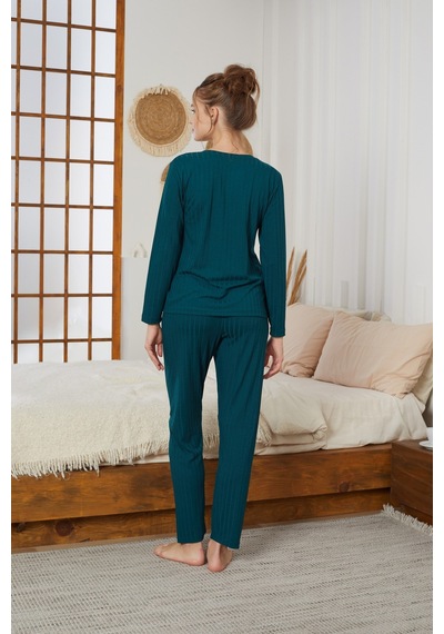Siyah İnci Fitilli Örme Pijama Takım25226003 Yeşil