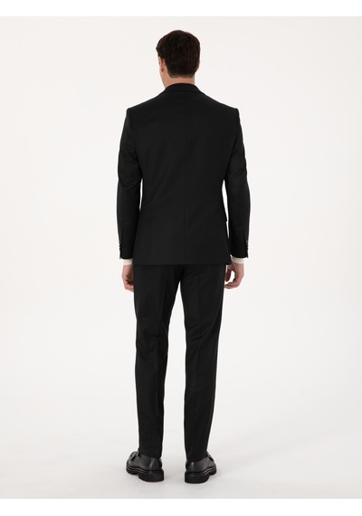 Cacharel Siyah Slim Fit Yün Karışımlı Mikro Desenli Klasik Pantolon