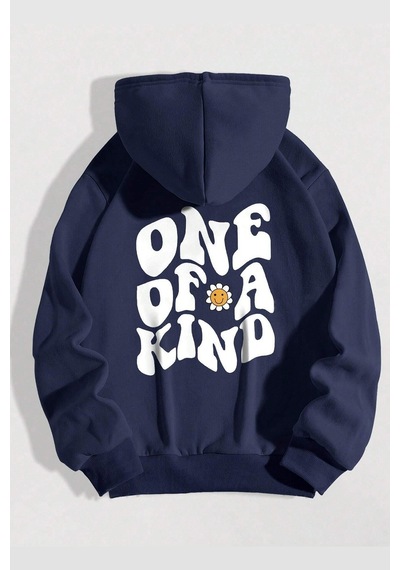 One Of A Kind Baskılı Oversize Sweatshirt Lacivert