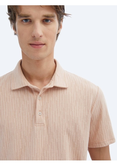 Kip Somon Desenli Polo Yaka Pamuk Karışımlı T-shirt Somon