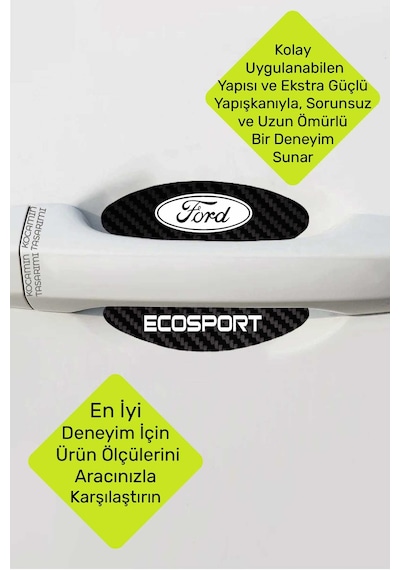 Ford Ecosport Modeline Özel 4 Parçalı Karbon Çizik Koruyucu Kapı İçi Folyo Seti Ecosport Yazılı 4 Adet