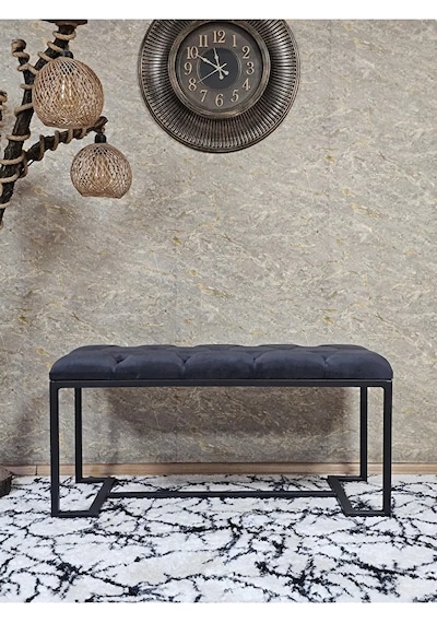 Siyah Boyalı - L - Ayaklı 100 Cm X 38 Cm Oturak - Bench - Makyaj Çok Renkli