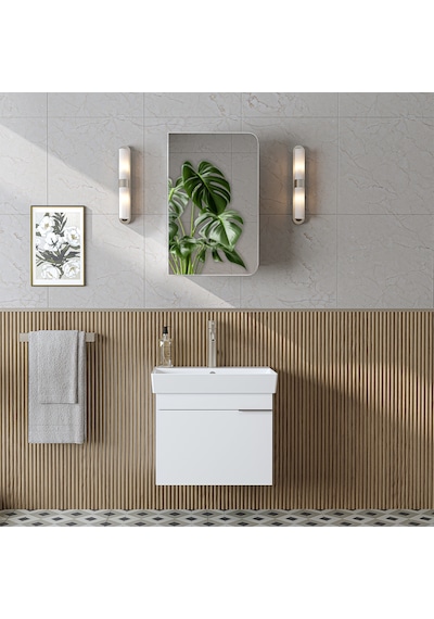 Likya Lavabolu Banyo Dolabı Takımı, Mdflam Tek Kapaklı Lavabolu 59 Cm Banyo Alt Dolabı + Üst Dolabı Beyaz