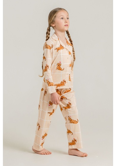 Rolypoly Kız Çocuk Cute Puppy Krem Gömlek Pijama Takımı Rp3908-c-v1 Rp3908-c-v1