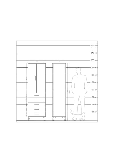 Hyperion Dolap 3 Raflı 5 Çekmeceli 2 Kapaklı 60x44x195 Çam-çam Çam