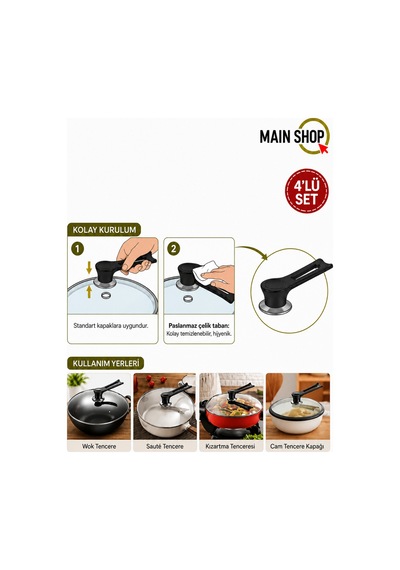 Mainshop 4 Adet Isıya Dayanıklı Tencere & Tava Kapak Tutucu - Yedek Kapak Kulpu M-1056