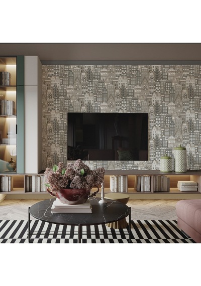 Roka 23115-2 Şehir Desenli Düz Sade Duvar Kağıdı