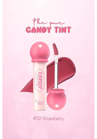 Uzun Süre Kalıcı, Parlak Bitişli, Su Bazlı Tint A'pıeu The Pure Candy Tint No.02 Strawberry Çok Renkli