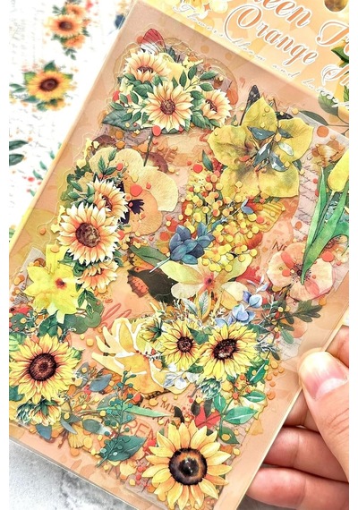 Lexroo Craft 6 Sayfa 60 Adet Şeffaf Büyük Sarı Çiçek Sticker Bullet Journal Scrapbook Laptop Ajanda