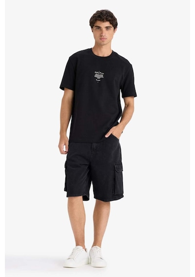Defacto Regular Fit Bisiklet Yaka Baskılı Kısa Kollu Tişört F3475ax25aubk81 Siyah