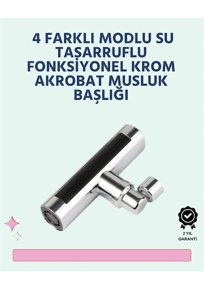 Krom Kaplamalı Çok Fonksiyonlu Musluk Başlığı Paslanmaz Malzeme Çok Renkli