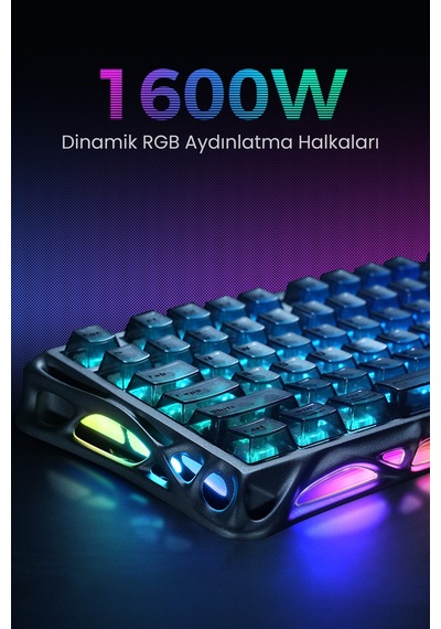 Gravastar Mercury V75 He Hall Effect Manyetik Switch Gaming Klavye, Hot-swappable, Rapid Trigger, 80
