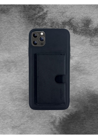Kartlıklı Tutacaklı Apple Uyumlu iPhone Hakiki Deri Koruyucu Kılıf 13 Pro Max Siyah