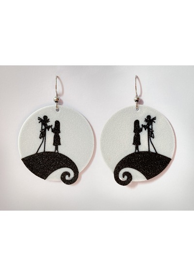 Jack Ve Sally Silüet Küpe Çifti - Noel Gecesi Kabusu The Nightmare Before Christmas Temalı Romantik Tasarım Beyaz