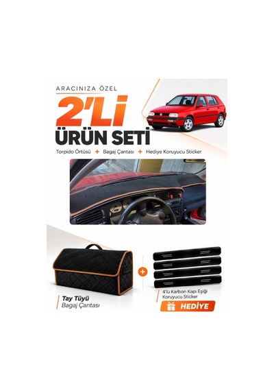 E-biz Volkswagen Golf 3 1991-1997 Uyumlu Torpido + Tay Tüyü Çanta - Siyah-kahverengi - Vw008