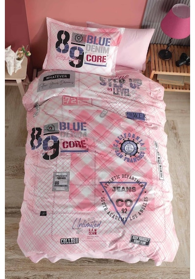 Clasy Tek Kişilik Ranforce Nevresim Takımı Denim Pembe