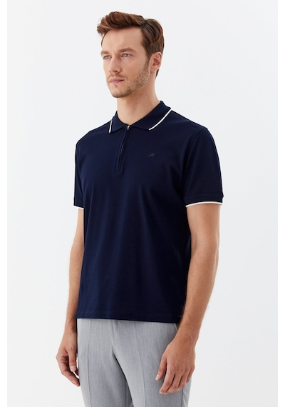 Sabri Özel Lacivert Regular Fit %100 Pamuk Fermuarlı Polo Yaka T-shirt