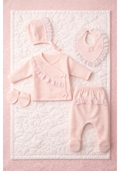 Milays Kız Bebek %100 Pamuk 0-3 Ay Premium Kalite Setler Koyu Pembe