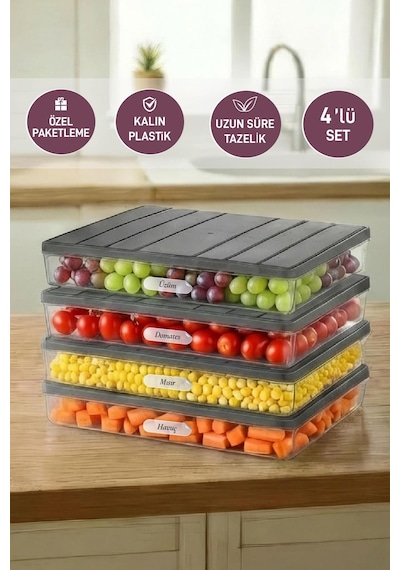 Selka Home 4 Adet 2,25 Lt. Nora Organizer Buzdolabı  Buzluk Düzenleyici Saklama Kabı