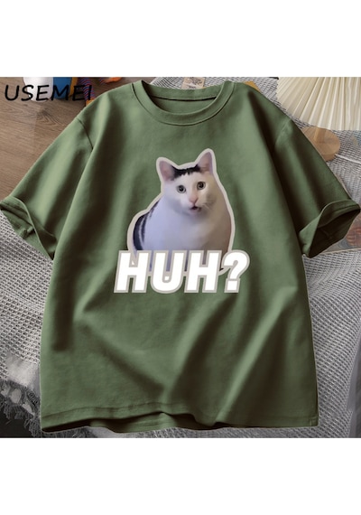 Flood Of Style Ha Kedi Meme T Shirt Komik Sevimli Kedi Grafik T Shirt Unisex Moda T-shirt Yaz Çiftler Rahat Yeşil