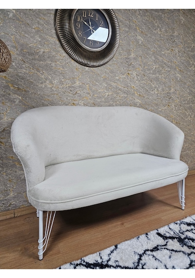 Zafir İkili Teddy Beyaz Boyalı Telli Ayak Çay Seti Koltuk İkili Berjer , Balkon, Salon, Ofis Krem