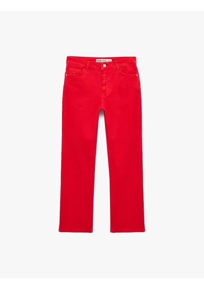 Koton Normal Bel Dar Kalıp Pamuklu Düğmeli Kısa İspanyol Paça Pantolon - Kick Flare Jeans Kırmızı 6sal40006mw Koton Normal Bel Dar Kalıp Pamuklu Düğmeli Kısa İspanyol Paça Pantolon - Kick Flare Jeans Kırmızı 6sal40006mw
