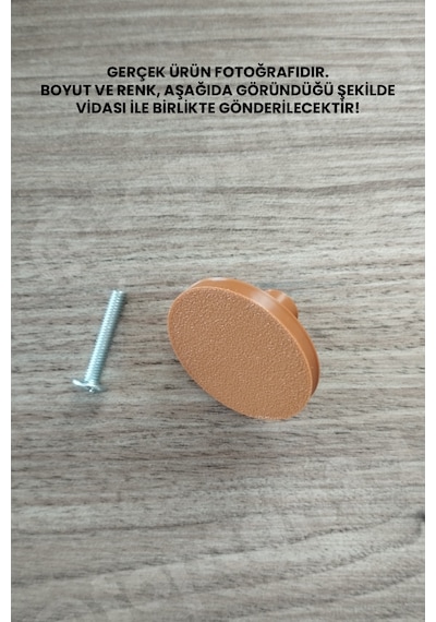 6 Adet - Kahverengi Geniş Düğme Kulp - Modern Ve Şık Dolap, Gardırop, Şifonyer, Komodin Ve Çekmece Kulpu Vida Dahil Sarı