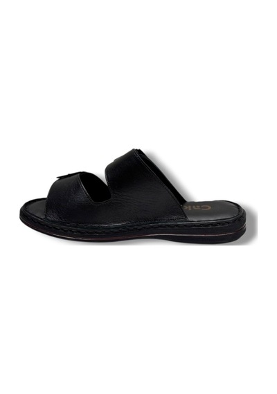 Cakgo 602-26 Hakiki Deri Ultra Soft Çift Tokalı Anatomik Erkek Terlik 40-47 Siyah