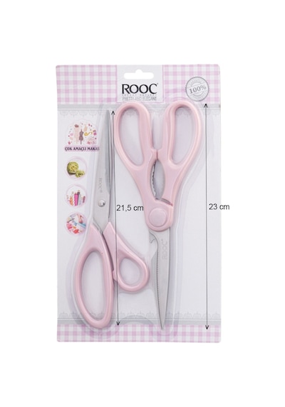 Makri Home 2'li Çok Amaçlı Makas Seti Büyük Boy Pembe, 23 Cm