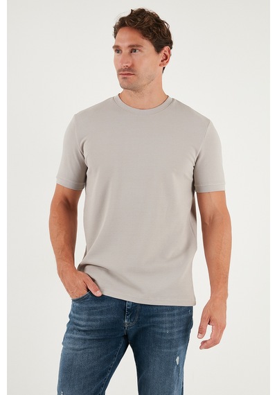 Buratti Streç Pamuklu Slim Fit Sıfır Yaka Erkek T Shirt 5902639 Taş