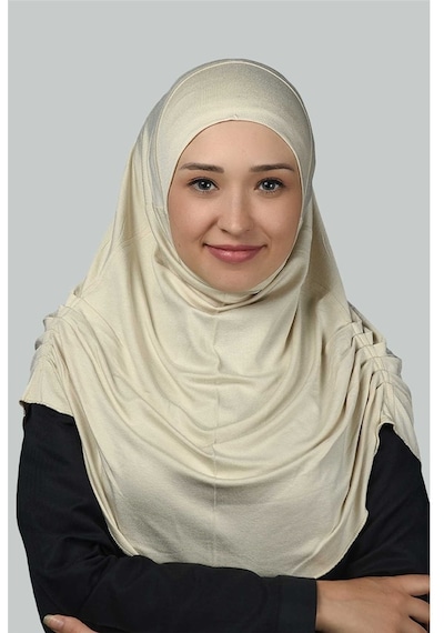 Altobeh Hazır Türban Büzgülü Pileli Pratik Eşarp Tesettür Hijab - Namaz Örtüsü - Krem