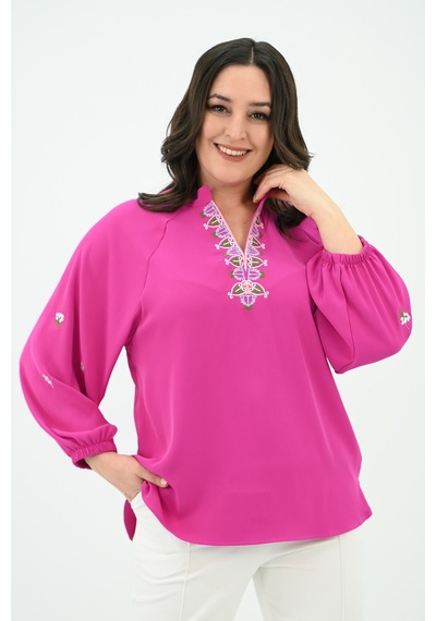 Koza Butik Kadın Nakış Detaylı Uzun Kollu Bluz 1715-24 001