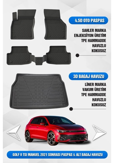 Volkswagen Golf 8/8.5 Manuel Uyumlu 4.5d Premium Havuzlu Oto Paspas Ve Liner Alt Bagaj Havuzu