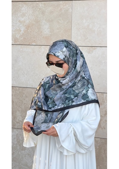 Qalortex Scarf Pamuklu Gonca Desen Eşarp - Antrasit