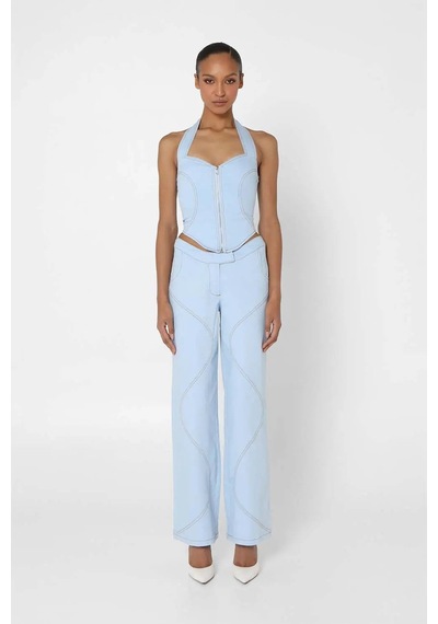 By Dyln Ramona Korsaj: Mavi Denim Halter Üst, Kalp Yaka Ve Şık Detaylar Açık Mavi