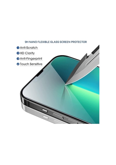 Apple Uyumlu iPhone    13  Ekran Koruyucu 6.1 Inch 9h Clear Nano Esnek Cam Ekran Koruyucu
