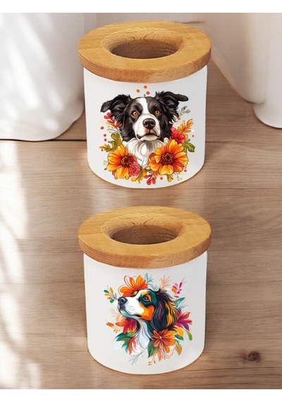 Köpek 2'li Kalemlik - Kapaklı Kalemlik, Kişiye Özel Kalemlik, Kişiye Özel Masa Kalemliği Beyaz