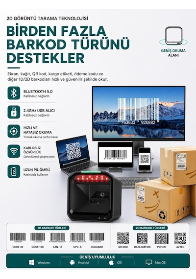 Netum Syble Xb-8807 2d 1d Qr Masaüstü Barkod Okuyucu Usb Kablolu Giriş
