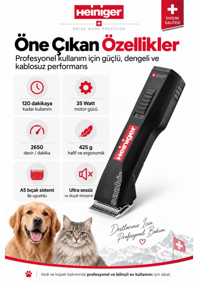Heiniger Saphir Basic Kablosuz Kedi/köpek Tıraş Makinesi Tek Bataryalı
