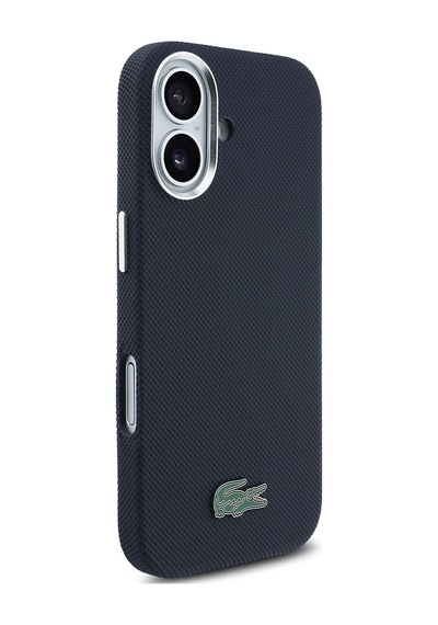 Apple iPhone 17 Kılıf Lacoste Lisanslı M-safe Uyumlu Pvc Pike Desenli İkonik Timsah Logolu Kapak Lacivert